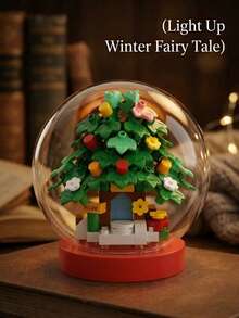 Christmas Tree Crystal Ball Building Blocks, 2-In-1 Hanging & Desktop Ornament, DIY Micro Bricks, Winter Fairytale Miniature Landscape, Cute Miniature Holiday Room Decor, Party Accents & Creative Toy, Birthday/Xmas Party Favors/Gift/Stocking Stuffers - Green - View 4
