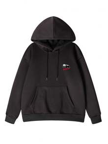 Women's Fashion Autumn/Winter Round Neck Loose Casual Comfortable Versatile Letter & Cartoon Print Sweatshirt - Black - View 6