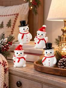 2pcs Christmas Snowman Figurines, Resin Holiday Snowman Decor, Suitable For Desk, Bookshelf, Shelf, Fireplace Mantel And Christmas Home Decoration - Christmas Snowman Ornament - View 5