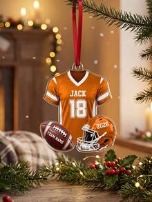 1pc Personalized Football Ornament 2026, Custom Name Number Team Christmas Ornament, Football Player Jersey Helmet Gift For Boy - Multicolor - View 11