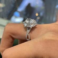 Ins Style 2026 Snowflake Floral Sparkling Ring For Women, Proposal Engagement Wedding Jewelry, Premium Luxury - Platinum - View 4