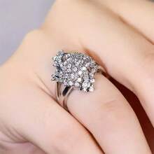 Cincin Zirkonia Bertatahkan Bunga Baru, Perhiasan Tembaga Mewah, Sumber E-Commerce Lintas Batas Eropa dan Amerika - Emas putih - View 3