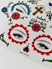 4pcs Day Of The Dead Temporary Face Tattoo Stickers, Sugar Skull Floral Cross Bird Candle Spider Web Face Decals, Colorful Mexican Festival Face Stickers, Suitable For Day Of The Dead, Party Makeup - Multicolor - View 10