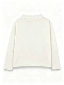 Women's Fashion Elegant Versatile Solid Color Lace Patchwork V-Neck Long Sleeve Casual Sweater - White - View 11