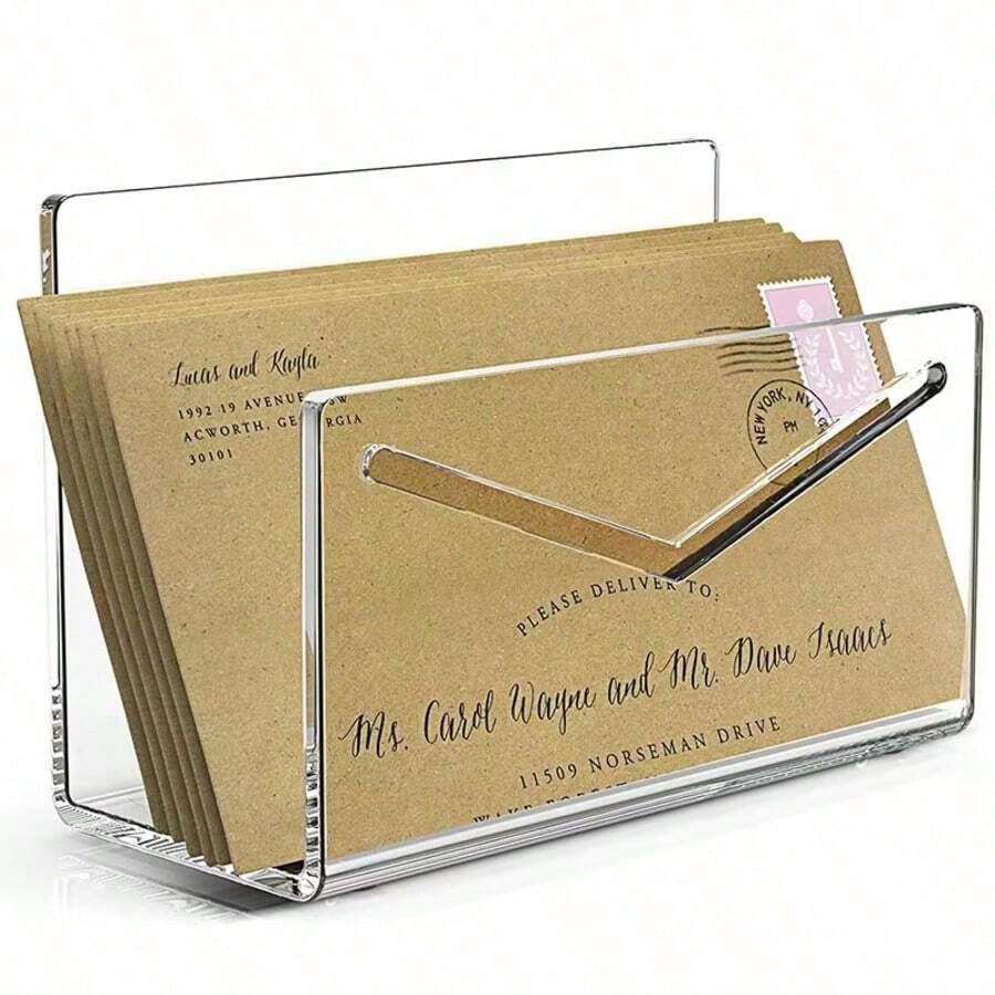 Acrylic Letter Holder, Envelope Storage Rack, Transparent Acrylic File & Letter Storage Box, Desktop Vertical Envelope & Letter Rack, Lightweight Desktop Bill Organizer, Suitable For Home, Office And School - Multicolor - View 1