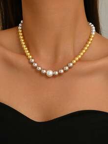 Morandi Gradient Mixed Color Glass Pearl Necklace - Champagne - View 3