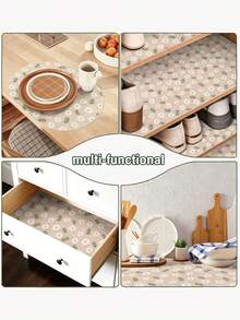 1 Roll Width 30/45cm/11.81in/17.72in Cabinet Lining, Easy To Clean Moisture-Proof Pad, Waterproof, Oil Resistant, Shelf Lining Can Be Trimmed, Suitable For Kitchen, Refrigerator, Table And Drawer, Floral Pattern Design, Simple And Atmospheric. - Chrysanthemum Cushion - View 5