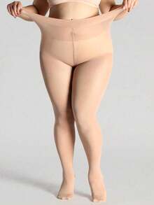 1pc Women's Classic Plus Size Velvet Tights - Warm & Comfortable - Apricot - View 10