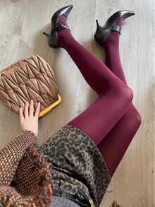 1 Pc Women's Sexy Sheer Red Pantyhose, Slimming For Dates, Parties, Autumn/Spring, Cozy - Burgundy - View 5