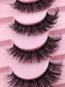 7 Pairs Faux Mink Strip Lashes Natural Look Fluffy 3D Volume Cross Wispy Soft Eyelashes For Party & Travel Makeup - Black - View 4