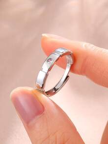 2pcs Elegant Cubic Zirconia Decor Minimalist Adjustable Couple Rings For Men & Women Daily Wear & Dating - Versatile Style - View 4