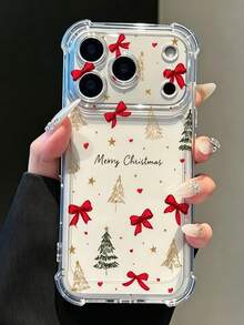 Phone Case - [2D Print] Compatible With IPhone 18/18 Pro/18 Pro Max/17/17 Pro/17 Pro Max/16/15/14/13/12 Series, Small Red Bow Christmas Tree Handwritten Text Full Print Pattern Transparent Four-Corner Shockproof Phone Case, Lightweight And Protective, Unisex For Daily Use, Ideal Gift - Clear - View 1