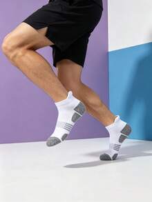 1/5/10/20 Pairs Men's Black & White Minimalist Tab Ankle Socks, Towel Sole Striped Design, Comfortable & Versatile For Sports - Multicolor - View 5