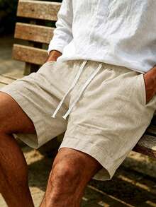 Men's Casual Shorts With Elastic Waist And Drawstring, Lightweight Summer Beach Pants - Khaki - View 5