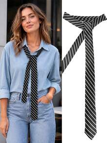 Black And White Minimalist Diagonal Stripe Hand-Tied Tie, Casual Necktie Scarf - Black Stripes - View 1