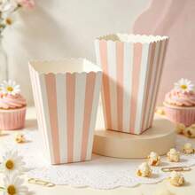 1/5/15/25/35/50/100pcs Pink & White Striped Popcorn Boxes, Birthday Party Snack Storage Boxes, Size: 5*7.2*11.5cm - View 3
