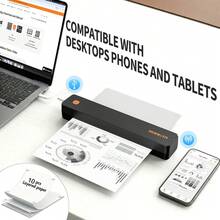 RONGTA F11B Pocket-Sized Inkless Printer for Home, Office, and School Use - No Ink Cartridges Needed, Supports Both A4 and 8.5x11 Inch Letter Size Thermal Paper, Wirelessly Connects to Phone, Laptop, or Pad for Easy Printing, Including 10 PCS Thermal Paper - Schwarz - Übersicht 2