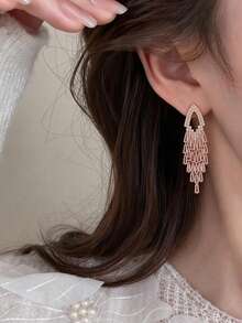 1 Pair Gorgeous Personalized Pink Glass Tassel Earrings Suitable For Women's Wedding Party Banquet Wear - Golden Yellow + Pink - View 4