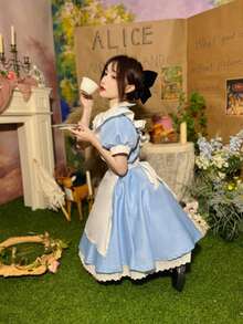 COSPLAY服裝；女僕裝 2D蘿莉塔。公主藍色洋裝女僕裝；法式甜美萬聖節 - A - 查看 3