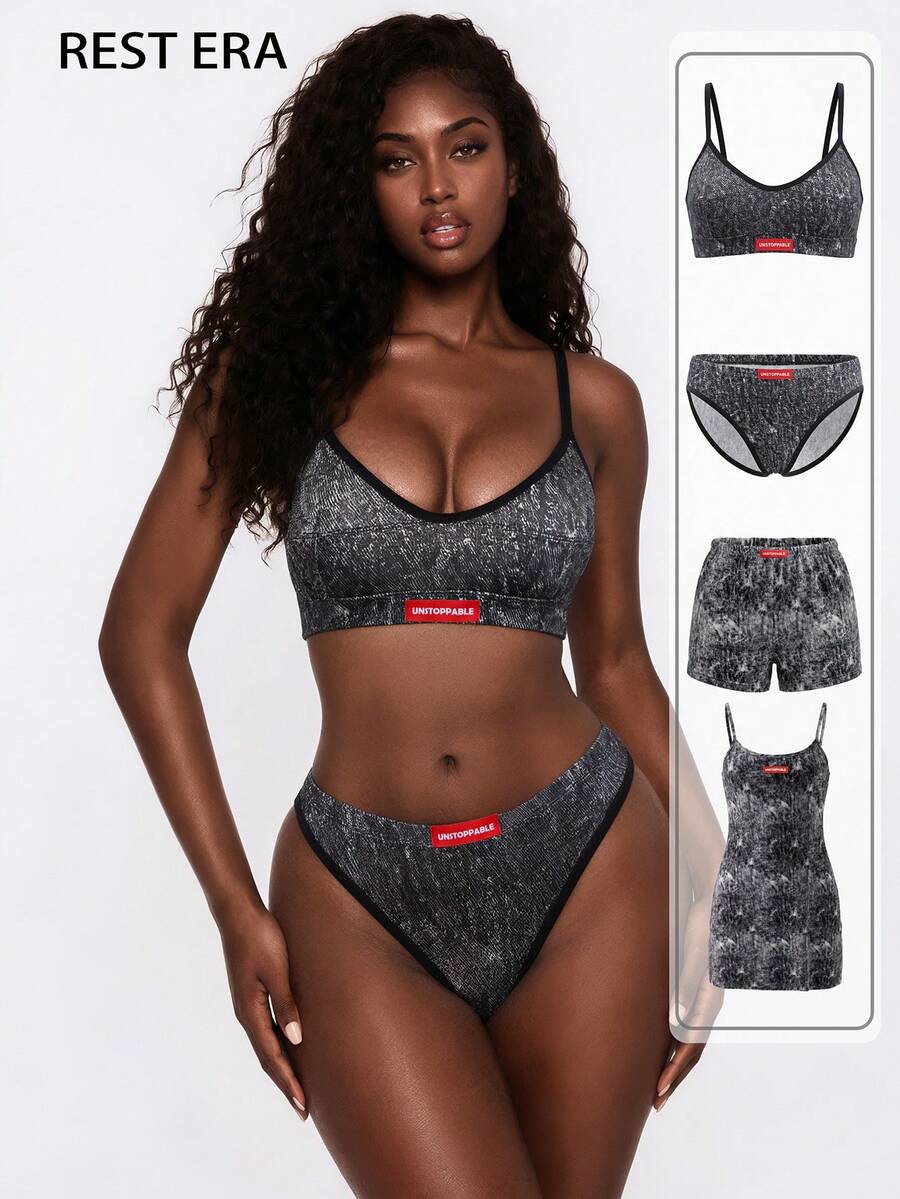 Rest Era Fashion Grey Faux-Washed Women's Nightgown, Lingerie Set, And Sleep Pants - Multicolor - View 1