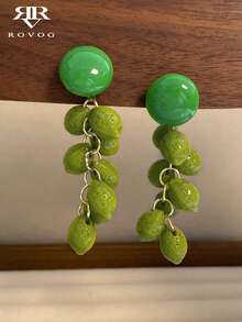 1 Pair Fashionable Lemon-Shaped Tassel Earrings, Suitable For Women To Wear At Vacation And Party - Green - View 6