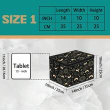 1pc 2DFat. Thickened Foldable Zipper Storage Box, Black Gold Sun Moon Star Print Design, Can Store Clothes, Bedding, Nail Tools, Holiday Items, Suitable For Under Bed, Book Organization, Car Trunk Storage, Cosmetics, Hair Styling Tools, Office, Home Organization, Blankets, Daily Small Items Large Capacity Storage, Wardrobe Placement And Moving Packing, Zipper Closure Secure Reinforced Handle Durable - Multi-color - View 10