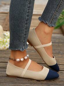 Women's New Single Strap Vintage Minimalist Versatile All-Season Shoes - Beige + Blue - View 7