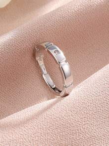 2pcs Elegant Cubic Zirconia Decor Minimalist Adjustable Couple Rings For Men & Women Daily Wear & Dating - Versatile Style - View 7