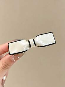 2pcs Women's Korean Style Minimalist Colorblock Bow Hair Clips, Matte Black And White Contrast Design, Versatile Hair Clips For Daily Commute - Multicolor - View 6
