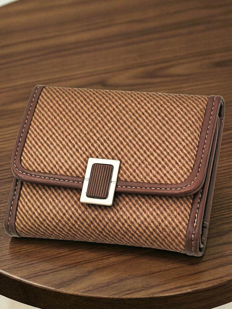 2026 New Short Contrast Color Thin Edge Wallet, Vintage Style Three-Fold PU Soft Multifunctional Student Wallet Large Capacity Card Holder, Compact And Lightweight Suitable For Holiday Gift - Multicolor - View 1