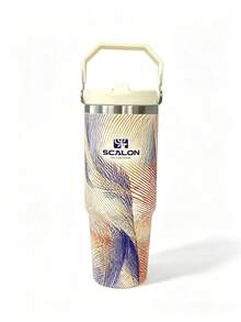 SCALON 30oz/800ML 1PC Colorful Line Handheld Cup, Dopamine Color Scheme Large Capacity Water Bottle, Long-Lasting Cold And Heat Insulation, Portable Design, Perfect Gift For Girlfriend / Best Friend / Student, Thoughtful Birthday Holiday Gift, Autumn Travel Essential, Christmas Gift, College Must-Have - Multicolor - View 6