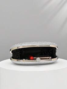 1pc Silver Rhinestone Clutch Bag, Shiny Hard Case Evening Bag, Suitable For Women's Wedding And Formal Occasions - Silver - View 5