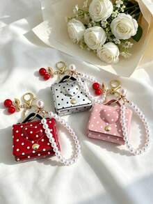 Women's Mini Coin Purse Keychain With Pearl Chain And Small Cherry, Cute Designer Style Handbag Tote Bag Charm Accessory - Multicolor - View 4