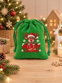 Tas Kado Natal dengan Tali Serut, 6 Motif Tema Natal, Tas Penyimpanan Liburan Warna Hijau, Cocok untuk Permen, Camilan, dan Kado Kecil, Sempurna untuk Souvenir Pesta dan Pengisi Kaos Kaki Natal, Tidak untuk Kontak dengan Makanan, Motif Acak - Tas serut Natal - View 6