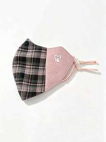 1PCPlaid Spliced Heart Print Face Mask, Adjustable Ear Loops Reusable Windproof Warm Face Cover For Daily Outdoor Wear - Multicolor - View 8