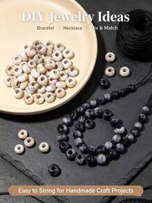 100pcs Acrylic 13Mm Large Hole Two-Color Abacus Beads, Wheel Beads, Suitable For Jewelry Making, Non-Fading, Hair Additions, Jewelry, Hat And Clothing Additions Beads - Black and White - View 2