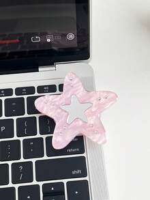 Premium Marble Pattern Rhinestone Star Pentagram Makeup Mirror MagSafe Magnetic Air Cushion Phone Stand Foldable Telescopic Air Pad Adsorption Binge-Watching Finger Ring Support Holder - Baby Pink - View 2