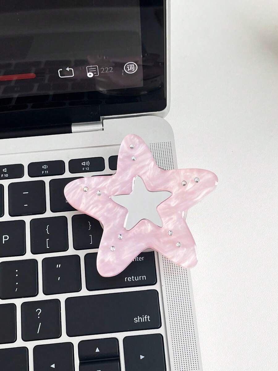 Premium Marble Pattern Rhinestone Star Pentagram Makeup Mirror MagSafe Magnetic Air Cushion Phone Stand Foldable Telescopic Air Pad Adsorption Binge-Watching Finger Ring Support Holder