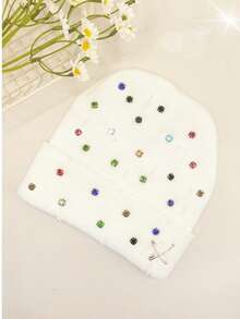 1pc Colorful Rhinestone Brooch Decor Minimalist Fashion Shiny Beanie Hat For Women And Men - Multicolor-b - View 8
