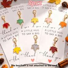 8pcs Creative Maple Leaf Pendant Keychain, Creative Small Gift, With Thank You Card, Halloween Thanksgiving, Autumn Harvest Gift, Best Gift For Friends, Perfect Thanksgiving Keychain Pendant Gift - Multicolor - View 7