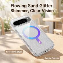適用於 11 Pro XL 10 Pro XL 9 Pro XL、Pixel 10a/9a 11/11 Pro 10/10 Pro 9/9 Pro 手機殼，亮片透明彩色環設計，支援無線充電，PC+TPU 材質 - 炫彩磁吸 - 查看 9