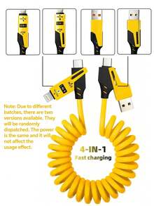 Durcord Kabel Pengisian Cepat 4-in-1 65W (Maks), Kabel Pengisian USB Gaya Pegas, Panjang Dapat Diatur, Kabel Pengisian Bahan PVC, Kompatibel dengan Seri 15/16, Mendukung Pengisian Cepat Ponsel Mobil, Pengisian Cepat Lightning, Kompatibel dengan Android/Micro USB, Tablet, USB ke Lightning, USB-C ke USB-C, Pengisian USB-C ke Micro USB (Panjang Maksimum yang Dapat Diperpanjang 1,5m), Bersertifikasi Nan MFi - MultiWarna - View 4