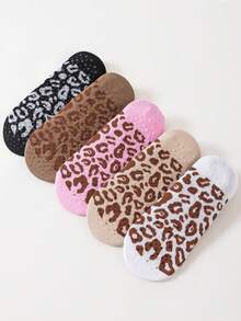 5 Pairs Leopard Print Cross Strap Yoga Socks For Women, Silicone Non-Slip Pilates Socks, Indoor Dance Fitness Floor Socks, Multi-Color - Multicolor - View 6