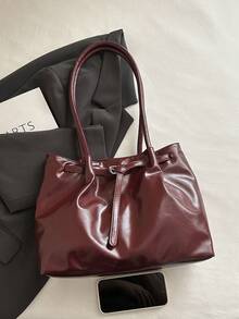 Casual Fashion Commuter Tote Bag For Women, New Large Capacity Minimalist Handbag, Shoulder Bag, Underarm Bag - Burgundy - View 6