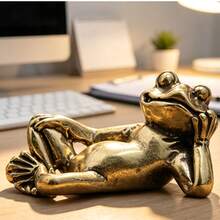 1pc Relaxing Healing Sleeping Frog Figurine, Vintage Brass Texture Design With Distressed Finish, Cute & Quirky Eye-Catching Style, Suitable For Multiple Scenes, Compact & Exquisite, Desktop Decor And Creative Niche Gift - A - View 7