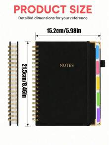 1pc A5 Double-Line Loose-Leaf Notebook, 300 Pages, 5 Divider Tabs & Writable Labels, PU Leather Hard Cover, 100gsm Bleed-Resistant Paper, With Pen Holder & Elastic Band, Suitable For Office, School, University, Meeting Notes, Daily Journal, Travel, Goal Tracking - Multicolor - View 3