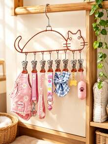 1 buah Rak Jemuran Pakaian Hewan Peliharaan Berbentuk Kucing dengan Klip - Rak Penyimpanan Gantung Multi-Klip, Cocok untuk Pakaian Anjing dan Kucing Kecil, Sweater, Gaun, Syal, Pita, Pajangan Toko Hewan Peliharaan dan Perlengkapan Perawatan di Rumah, Aksesoris Anjing, Perlengkapan Kucing - MultiWarna - View 7