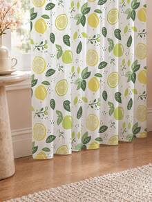 2PCS Lemon Citrus Leaf Print High Density Mesh Curtains, Fresh Light Filtering Rod Pocket Window Panels - Multicolor - View 1
