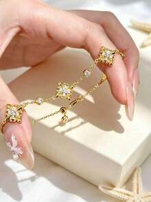 1pc Vintage Rhinestone Cross & Iris Zirconia Bracelet, Luxury Elegant Style For Women - Cross Iris Bracelet - View 5