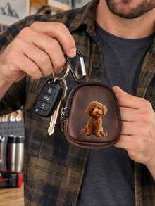 Mini Zipper Coin Purse With Curly Puppy Design (With Snap Clasp), Portable PU Leather Headphone Pouch, Small Key Card Holder, Original Coin Purse, Zipper Earphone Storage Bag, Key Pouch And Keychain Accessories - Multicolor - View 9